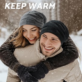 PFFY Slouchy Beanie Hats for Men Women Winter Thick Warm Lined Beanies Knit Skull Cap Mix Black