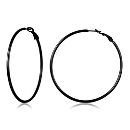 Big Black Hoop Earrings for Women 50mm Stainless Steel Hypoallergenic Large Hoops Earrings for Women, Birthday Mothers Day Jewelry Gifts Women