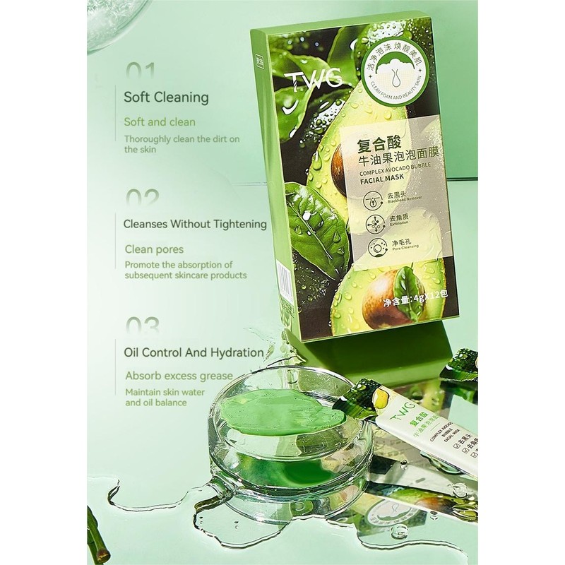 TWG Tea 12Pcs/Box Complex Acid Avocado Bubble Facial Mask Remove