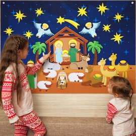 Batiyeer Nativity Felt Story Board for Toddlers 31 Pcs Birth of Jesus Felt Figure Felt Board Story Sets Interactive Felt Board for Kids Felt Story Board Pieces for Kids Classroom Activity Christmas