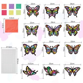 ZEELONA 24 Pack Butterfly Crafts for Kids Stained Glass Effect Tissue Paper Suncatchers Kits DIY Spring Ornaments Window Stickers Arts and Crafts for Spring Summer Classroom Home Party Decoration
