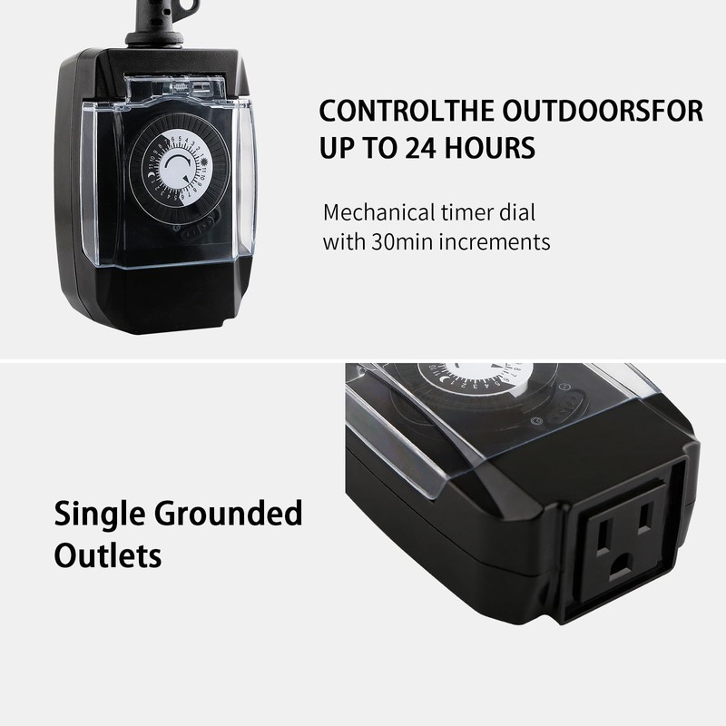 M EGA MEGACUBE Outdoor Timer Outlet Waterproof, 24 Hour Mechanical