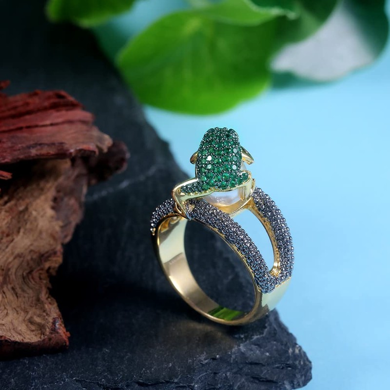 Tuwiqsdi Frog Pear Ring Fashion Jewelry 18k Gold Filled Toad