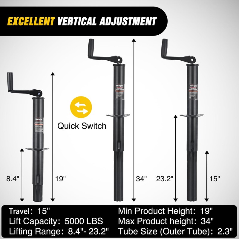 Nilight A-Frame Trailer Jack 5000 lbs Capacity 15" Vertical Travel
