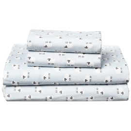 Brielle Home Flannel Sheet Set Cotton Soft Warm & Cozy Modern Chic with Elastic Deep Pockets, Queen, Sheep Light Blue