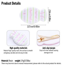 6 Pcs Small Fish Snap Hair Clips Green & Purple Lines Design Kawaii Resin Hairpin Glossy White Headdress Metal Barrettes for Women No Crease Hair Styling Supplies