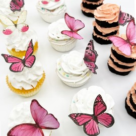 Sugar Robot Inc. Edible Butterflies Large Size Premium Crafted Made in the USA Cake and Cupcake Toppers, Decoration (Pink)