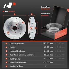 A-Premium 11.56 inch (293.5mm) Front Drilled and Slotted Disc Brake Rotors + Ceramic Pads Kit Compatible with Select Subaru Models - Crosstrek 2018-2022, Impreza 2017-2022, 6-PC Set