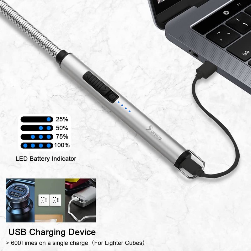 SUPRUS Electric Candle Lighter USB Type C Rechargeable Lighter Steel