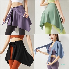 Lace-Up Yoga Short Skirt with Irregular Hem for Running, Hip-Hop, Zumba - Hip Cover Curtain Navy + Free Size 5ea