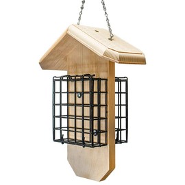 Coveside Large Dual Suet Cage Feeder – Holds 2 Suet Cakes – Aged Eastern White Pine Bird Feeder with Hanging Chain – Eco-Friendly Wild Bird Feeder – Made in USA