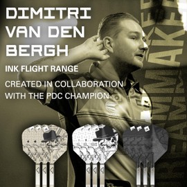 Target Darts Dimitri Van Den Bergh Ink Design No.6 Dart Flights & Medium (48mm) Shafts Stems - 9 Flights and 9 Shafts in Total