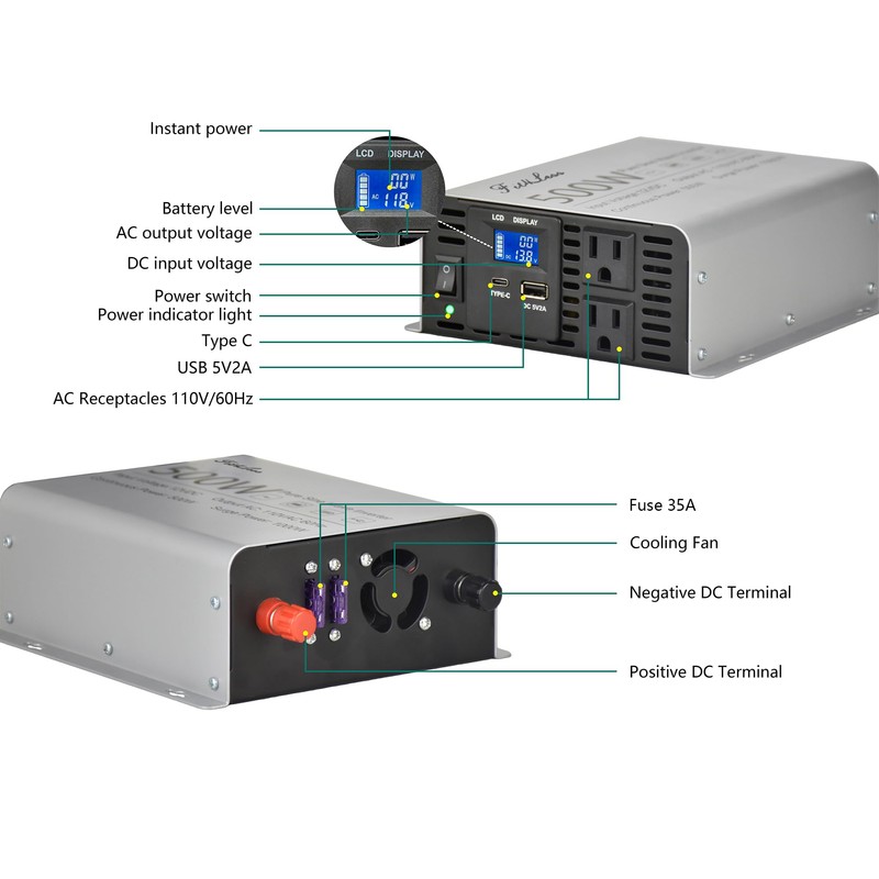 Pure sine Wave Inverter DC 12V Input and AC 110V