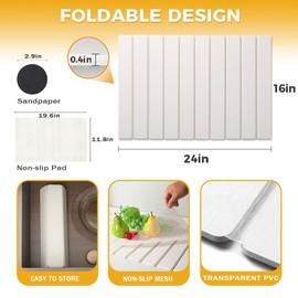 Large Stone Drying Mat for Kitchen Counter, 24×16 Inch Diatomaceous Earth Dish Drying Stone for Fast Absorbent, Collapsible Quick-Dry Draining Mat for Dishes Cookware Cups Any Countertop