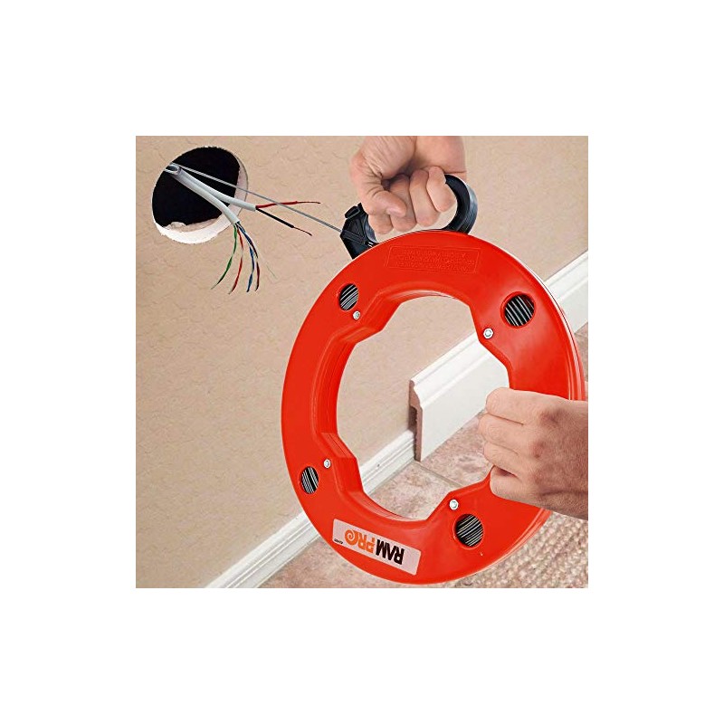 Vanitek 200 Foot Reach, Spring-Steel Fish Tape Reel, with High
