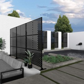 NeuType Decorative Privacy Screen Outdoor Divider with Stand, Featuring Precise Laser Cut,Metal Material,Black