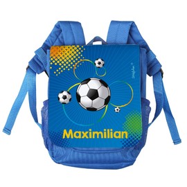 Striefchen® Children's Backpack with Name - Football - Ideal for Nursery, blue