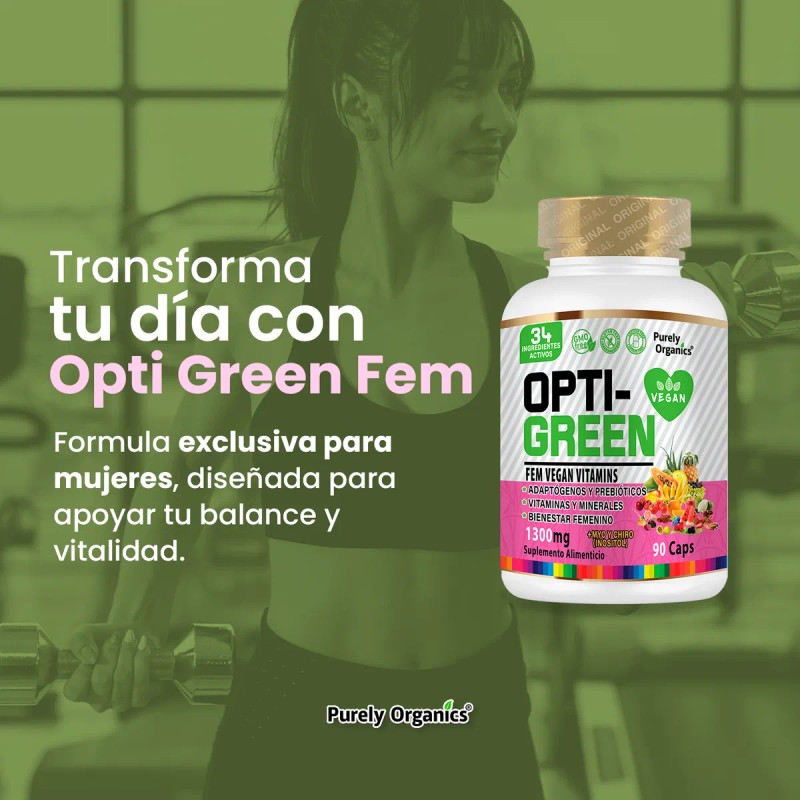 Opti Green Fem | Vitaminas Veganas Para Mujeres | 90