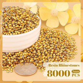 8000PCS 3mm Resin Rhinestones Bulk for Crafting (Gold), Flatback Bedazzling Crystals for Crafts DIY Nail Decoration, Gems Charms for Tumbler Shoes Clothing Fabric with Pickup Pen and Tweezers