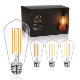 4Pack ST58/ST19 Vintage LED Edison Bulbs, Warm White 2700K, 6W Equivalent 60W LED Filament Light Bulbs, Dimmable 700LM, E26 Decorative Light Bulb