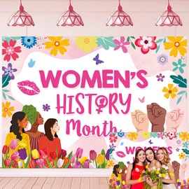 Women's History Month Backdrop National Womens Day Background for Photography Happy Women's History Month Banner for Classroom Home Supplies (7x5FT（210x150cm）)