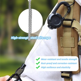 Retractable Badge Reel 3 Pieces Black with Steel Cable 80 cm Extendable Key Ring with Carabiner for Identification Badge Safety Work Leisure