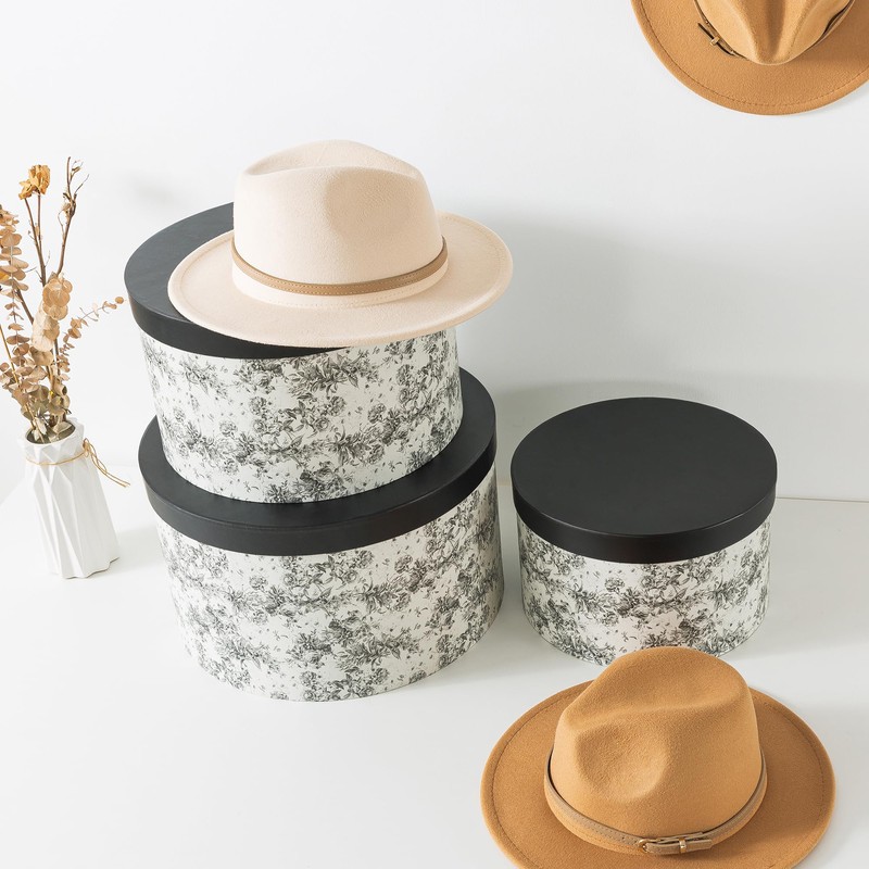 Soul & Lane Floral Hat Round Boxes with Lids, Set