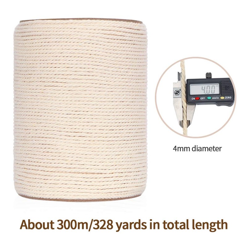 Macrame Cord 4mm x 328Yards(984Feet),Natural Cotton Macrame Rope - 3