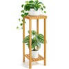 Ufine Bamboo 2-Tier Square Plant Stand, 30 Inch Tall Plant