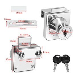 Pack of 2 Glass Cabinet Locks, Double Single Open Glass Doors Display Cabinet Security Lock, Double Door Lock for 5-8mm Glass, Comes with 4 Keys for Door Cabinet Key Display Cabinet