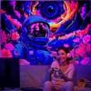 FENDROM Blacklight Astronaut Tapestry Hippie Eyes Tapestry UV Reactive Flowers