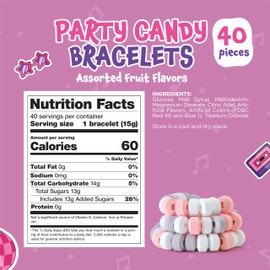 Party Candy Bracelets - 21 Ounce Bag (40 Cnt) - Fruit Flavors - Individually Wrapped - Jewelry Candy for Goodie Bags, Classroom Rewards, and Kids' Celebrations by Funtasty