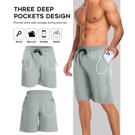 Boyzn Men's 2 Pack 5 / 7 Inch Quick-Drying Hiking Shorts Comfortable Elastic Waistband with Zip Pockets for Summer Outdoor Travel & Comfortable Leisure, 7''-2-pack-black/light grey, L