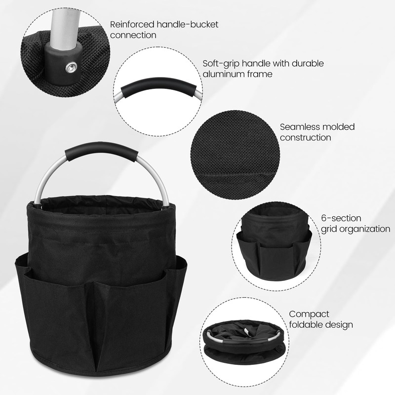 Feroist Garden Tool Storage Bucket, Portable Organizer with Multiple Pockets,