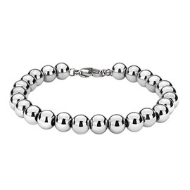 Granny Chic Fashion 8mm 316L Stainless Steel Rosary Beaded Chain Bracelet for Women Men 7-11 inches(Silver, 8 inches)