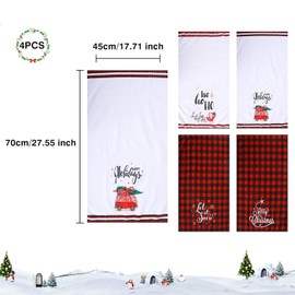 Olensson 4 Pieces Christmas Tea Towels,45 x 70cm Microfibre Tea Towels,Christmas Hand Towels Super Absorbent Kitchen Towels,Merry Christmas Washcloth Xmas Buffalo Plaid Tea Towels and Bar Towels