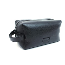 Giudi Toiletry Bag, Wash Bag, Cosmetic Bag, Black, black, Pebbled leather toiletry bag