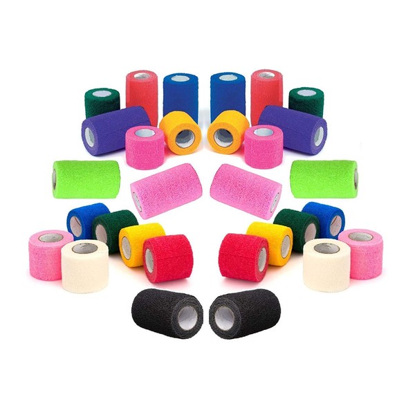 Prairie Horse Supply Vet Wrap Tape Bulk (Assorted Colors) (6 Pack) (4 Inches Wide) Vet Wrap Medical First Aid Tape Self Adhesive Adherent for Ankle Wrist Sprains and Swelling