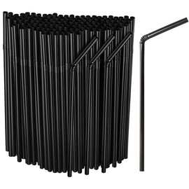 500 Count Black Drinking Straws, Flexible Disposable Plastic Drinking Straws - 8.3 X 0.23 Inch, Perfect for Parties, Picnics & Everyday Use, Black