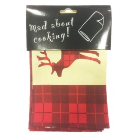 Wild Red Reindeer Tartan Christmas Pack Of Two Tea Towels (20in x 27in each-45cm x 65cm Approx)