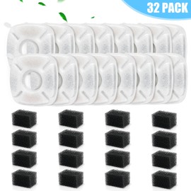 32 Pack Cat Water Fountain Filters, 16 Pcs Replacement Cats Fountain Filters & 16 Pcs Pre-Filter Sponges for 95oz/2.8L 135oz/4L 67oz/2L Automatic Pet Water Fountain Cat Dog Water Dispenser Filter