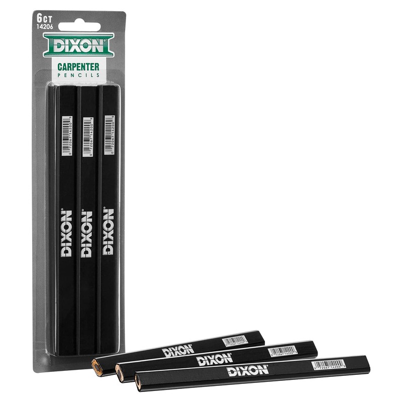 DIXON Industrial Carpenter Pencils, Medium, Black and Silver, 6-Pack, (14206)