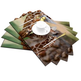 Giraffe Placemats Set of 4, Lovely Giraffe Mom and Baby Placemats Heat Resistant for Dining Table Non-Slip 18x12 Inches
