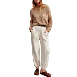 Yuemengxuan Women's 2 Piece Outfits Lounge Sets Long Sleeve Knit Pullover Tops Sweater and Pants Tracksuit Fall Matching Sets (Khaki, S)