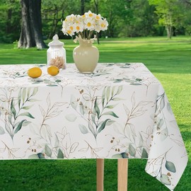 Honellaty Summer Tablecloth 52" x 70" Rectangle, Eucalyptus Leaves Table Cloths Spill-Proof Stain Resistant Wrinkle Free Table Cover for Dining, Party, Picnic