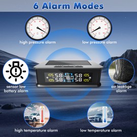 Avutrel TPMS Reifendruckkontrollsystem, Solar Wireless & USB Charging ReifendrucküBerwachung, 5 Alarmmodi, 4 Reifendrucksensor, Universal fit für Autos SUV RV AnhäNger Caravans 0-5 Bar