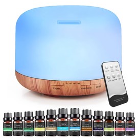 Difusor de Aceites Esenciales, EASYTAO 500ml Difusor de Aromas con 12 Botellas de Aceites Esenciales, Vapor Silencioso Ajustable, 7 Colores...        