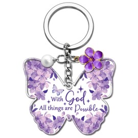 Purple Keychain Butterfly Keychains for Women Jesus Keychain Bible Verse Keychains Christian Key Chains for Woman Purple Gifts for Women Religious Faith Based Gifts for Her Birthday Christmas Gift