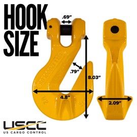 US Cargo Control 1/2 Inch Clevis Grab Hooks (2-Pack), G80 Chain Hooks, 12,000 LBS Working Load Limit, Chain Clevis Hooks for Lifting, Hauling, Towing, Trailers, & Chain Binders