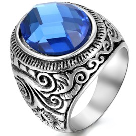 Oidea Unisex Ring Stainless Steel Classic Retro Charm, Silver-Coloured with Artificial Turquoise Stone Sizes N to Z+6, Stainless Steel